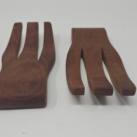 Vintage Handcarved Teak Wood Salad Fork Serving Tongs Danish Modern MCM - Picture 4 of 4